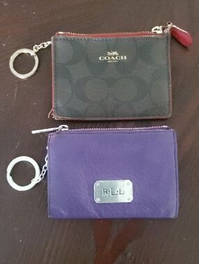 Ralph Lauren Purple Leather Zip Key Pouch with Black Coach Card Case Duo